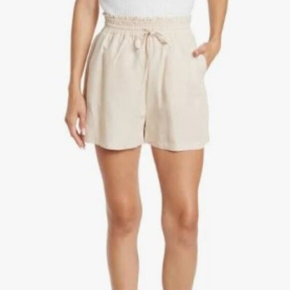 BLANKNYC Light Khaki Linen Blend Drawstring Waist Paperbag Shorts Size S - Picture 1 of 11